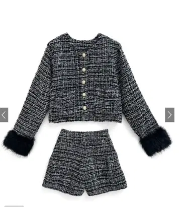 [ 미사용 새상품 ] GRL 2Way 퍼 자켓 숏팬츠 트위드 셋업