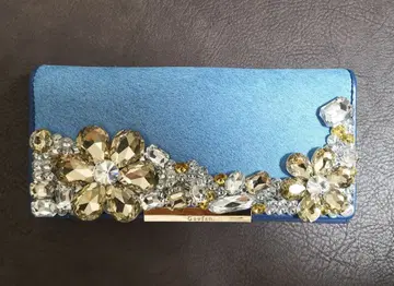 (새상품) 엘레강트 비쥬 장식 가죽 장지갑 블루