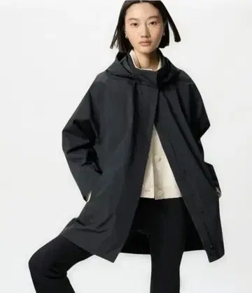 유니클로 블록 테크 하프 코트 블랙 L