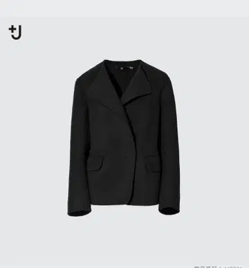 유니클로 플러스J 더블 페이스 노카라 자켓 블랙 M