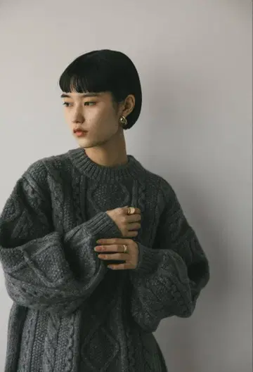 STYLEMIXER 케이블 니트 오버 사이즈 스웨터 그레이