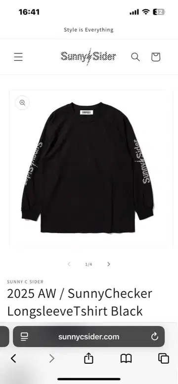 SunnyChecker 롱슬리브 티셔츠 블랙 M