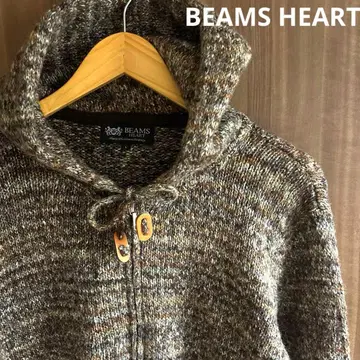 [귀여운] BEAMS HEART 니트 지퍼 후드티 팔꿈치 패드 있음