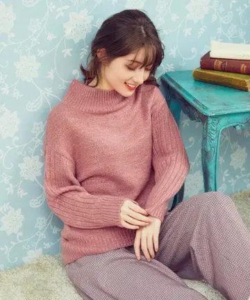 Feroux [세탁 가능] 리브 콤비 스탠드 넥 니트 미사용