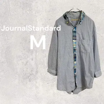 저널 스탠다드 셔츠 긴팔 스트라이프 M 면100 일본제 파랑
