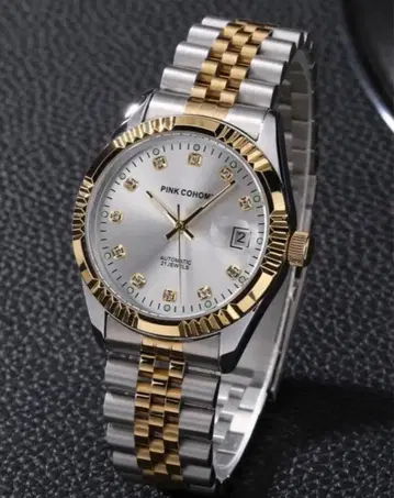 PINK CONGO 실버 골드 아날로그 시계