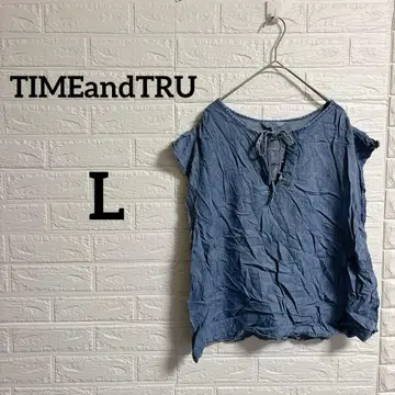 해외 구제 의류 TIMEandTRU 라이트 블루 반팔 리본 포함 셔츠