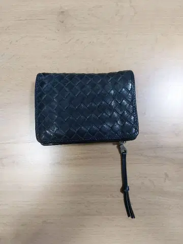 b3labo 블랙 뜨개질 가죽 접이식 지갑