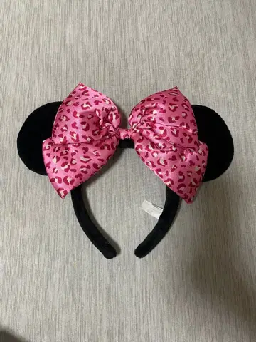 미니 마우스 머리띠 핑크 레오파드