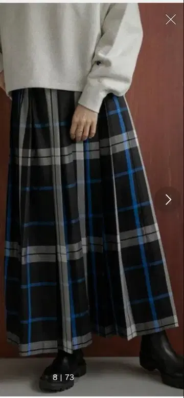 36 사이즈 블랙, 파랑, 화이트 체크 플리츠 스커트