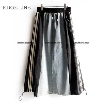 EDGE LINE 2way 드로스트 이소재 절개 영문 로고 데님 스커트