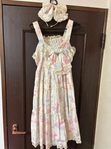 BABY, 오프화이트 JSK 머리띠 세트