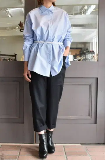 오버 사이즈 펄 벨트 셔츠