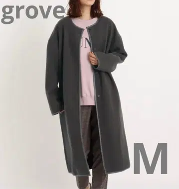 grove 인조 가죽 바이핑 롱 코트 그레이 M 사이즈