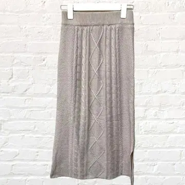 그레일 케이블 썸머 니트 롱 스커트 사이드 슬릿 허리밴딩