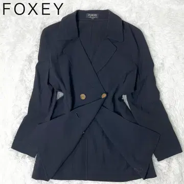 폭시 FOXEY 더블 브레스트 코트 여성용 M 네이비 울