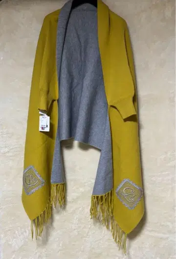 새상품 택 포함 긴자와 레이스점 소매 달린 숄 머스타드 프린지