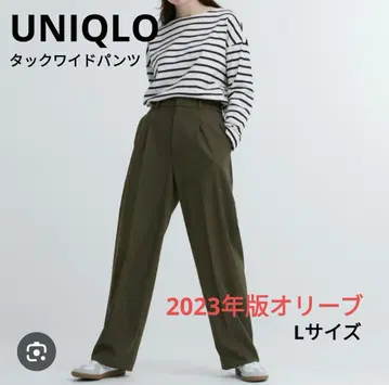[제조 중지품] UNIQLO 2023년 올리브 턱 와이드 팬츠