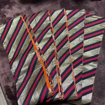 골드 컬러 빨간색 스트라이프 리버서블 반폭 오비 5개 세트