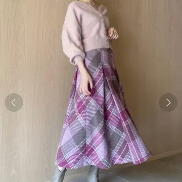로빙 체크 플레어 스커트 PNK 01