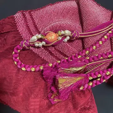 후리소데용 순수 실크 오비 장식 천 (미사용)과 허리띠 세트