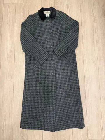 체크 트위드 롱 코트 USA L.L.Bean
