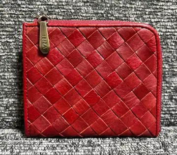 미사용품 IBIZA 이비자 이단 접이식 지갑 L자 지퍼 천연 가죽 빨간색