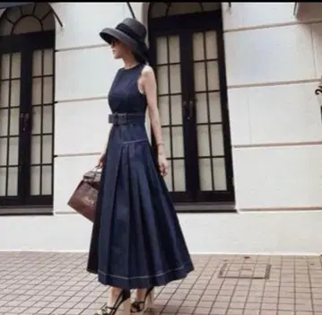 에이미 이스트 월 데님 플리츠 원피스 S