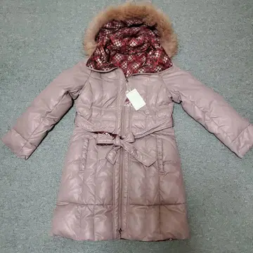 퍼 부착 후드 다운 자켓 연한 브라운