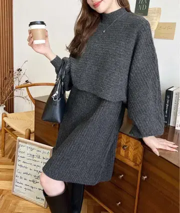 알파카 터치 하이넥 숏 기장 풀오버 & 슬리브리스 원피스