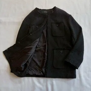 저널 스탠다드 노카라 트위드 자켓 루즈핏 블랙 23AW