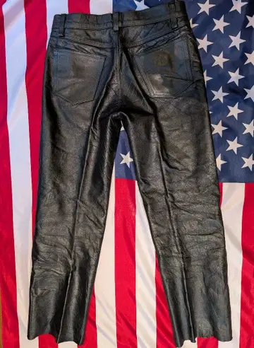 블랙 가죽 슬림 핏 팬츠