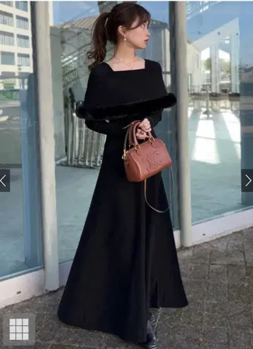 GRL 퍼 케이프풍 오프숄더 니트 원피스[an1538]