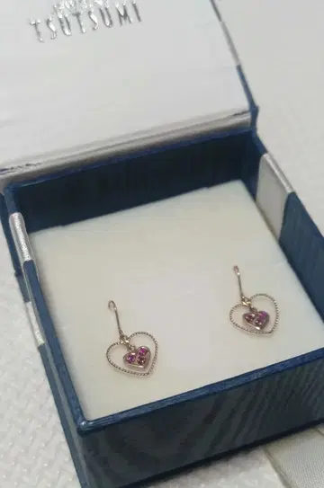 K10 TSUTSUMI 핑크 골드 하트형 귀걸이 루비?