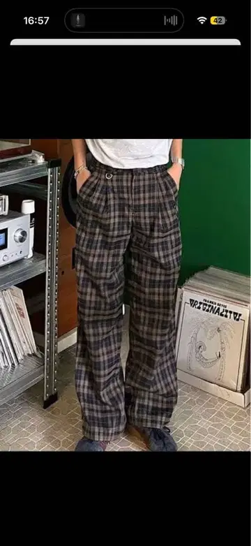 INTER FACTORY 체크 무늬 와이드 팬츠 류세이