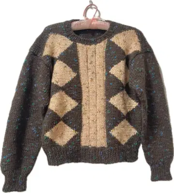 쇼와 레트로 포근한 아가일 니트 스웨터