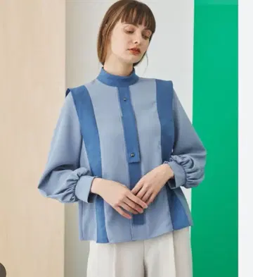 UNITED TOKYO 턱 타이 블라우스 파랑 블루