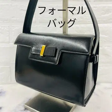 포멀 핸드백 가죽 리본 골드 금장 장식 블랙