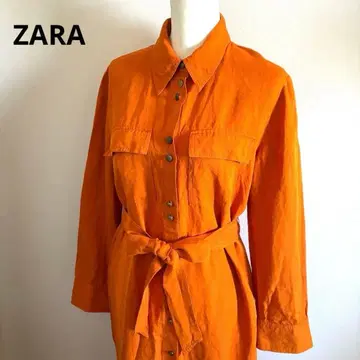 ZARA 오렌지 셔츠 원피스 긴팔 허리 벨트 포함 S