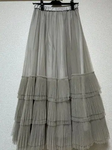 그레이 쉬폰 3층 플레어 스커트