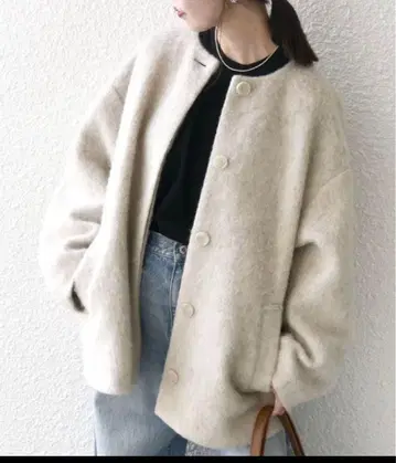 쉽스에니 울 믹스 샤기 노카라 코쿤 코트