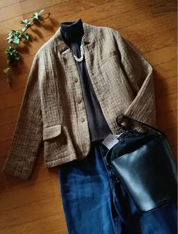 Plantation 샤기 트위드 자켓/베이지