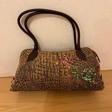 꽃무늬 비즈 장식 핸드백 중형 골드 계열