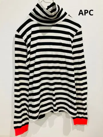 A.P.C. 터틀넥 화이트 블랙 스트라이프 하이넥 롱 T 긴팔