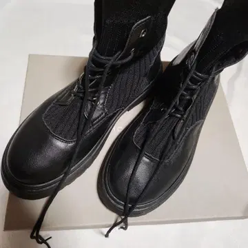 블랙 사이드 고어 부츠 합성 피혁 니트