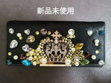 비쥬 장식의 블랙 장지갑