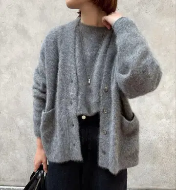 미사용에 가까운 SLOBE IENA 폭스 울 캐시미어 가디건