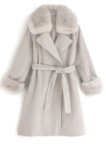리본 벨트 퍼 가운 코트