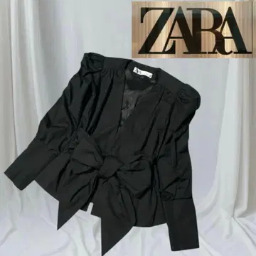 ZARA 블랙 리본 포함 긴팔 셔츠 L