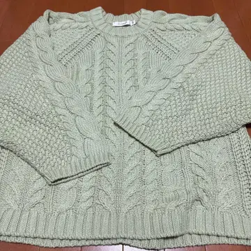 MOUSSY 케이블 니트 그린 긴팔